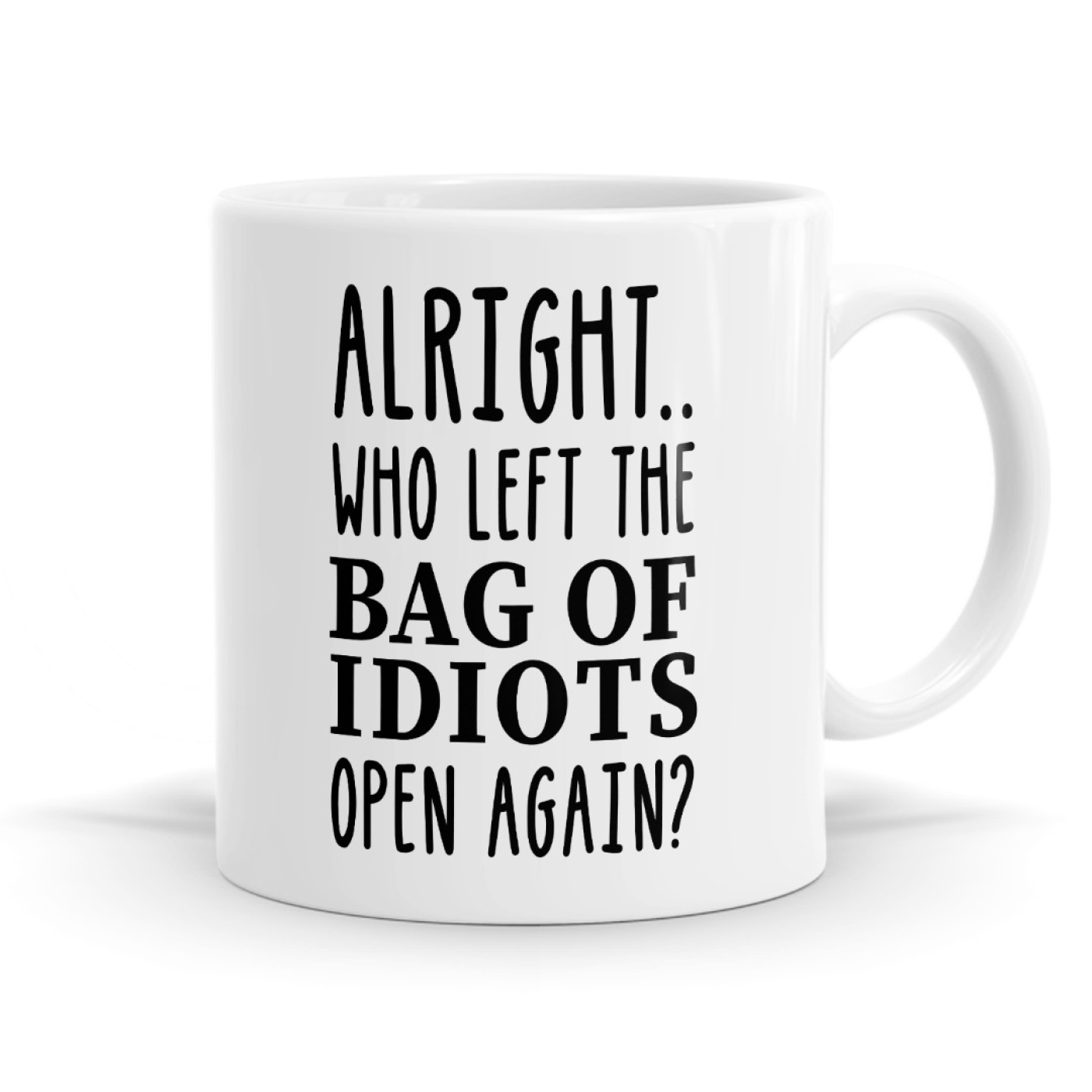 Alright Who Left The Bag Of Idiots Open Again Sarcastic Mug Image