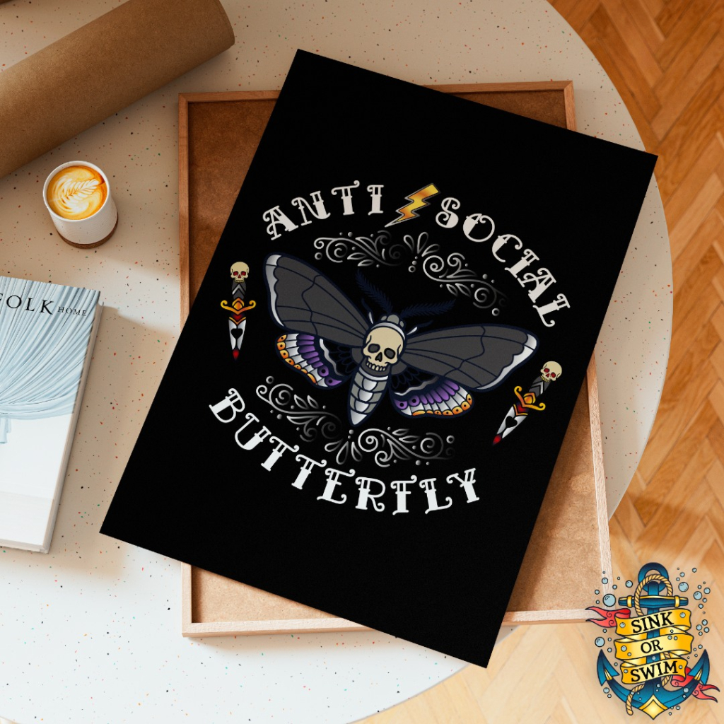 Anti Social Butterfly – Sink or Swim Tattoo Art Print Image