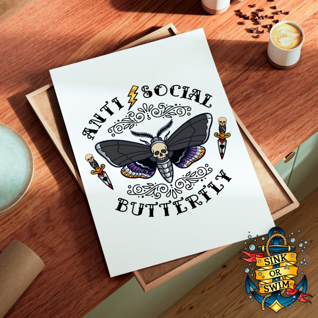 Anti Social Butterfly - Tattoo Art Print