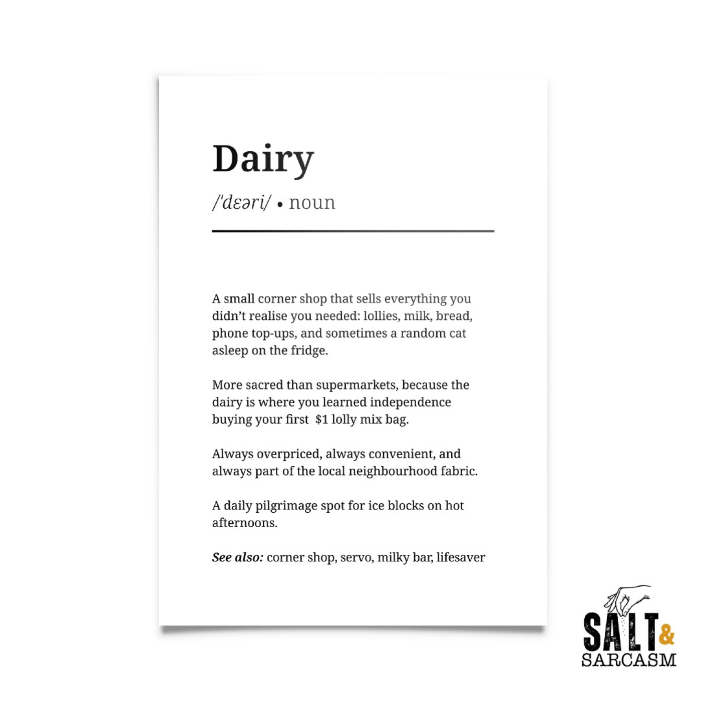 Dairy Definition Print 