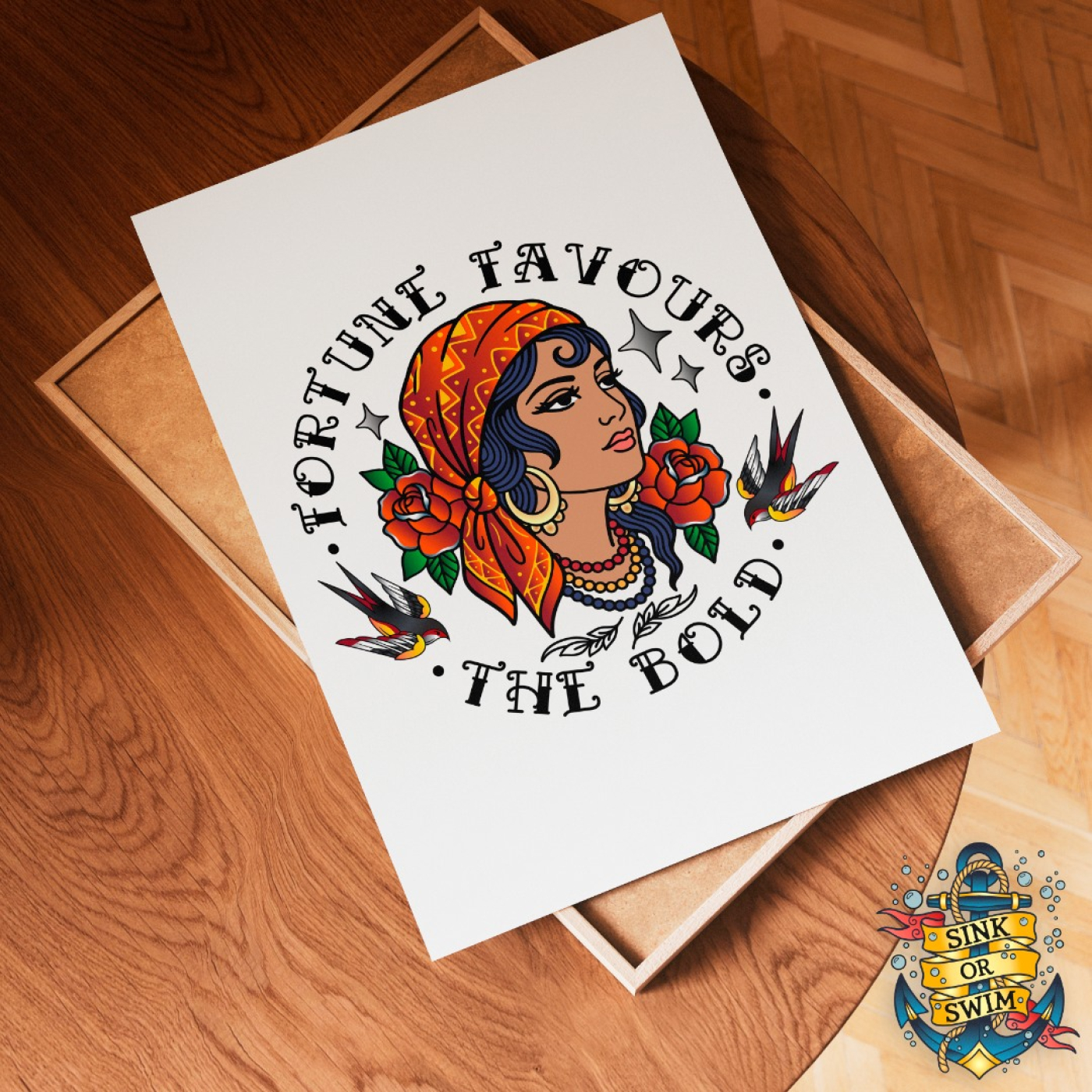 Fortune Favours The Bold – Sink or Swim Tattoo Art Print Image