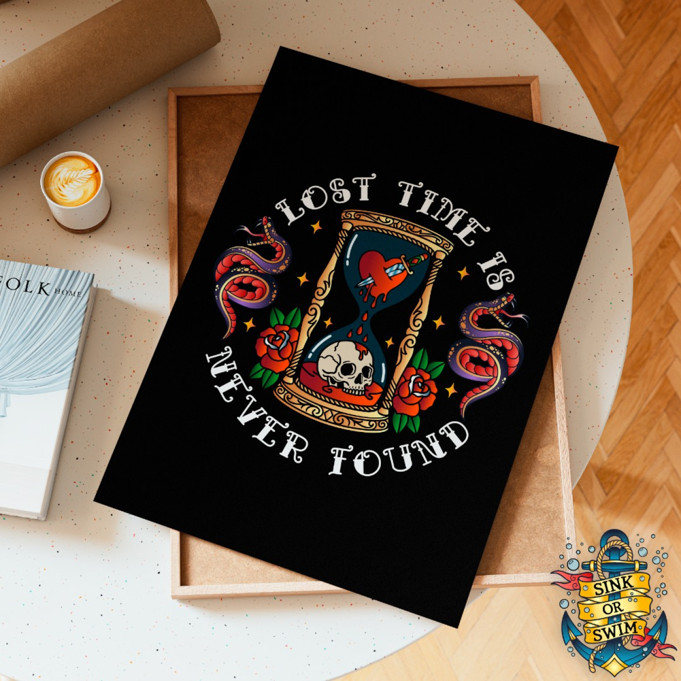 Lost Time Is Never Found – Sink or Swim Tattoo Art Print Image