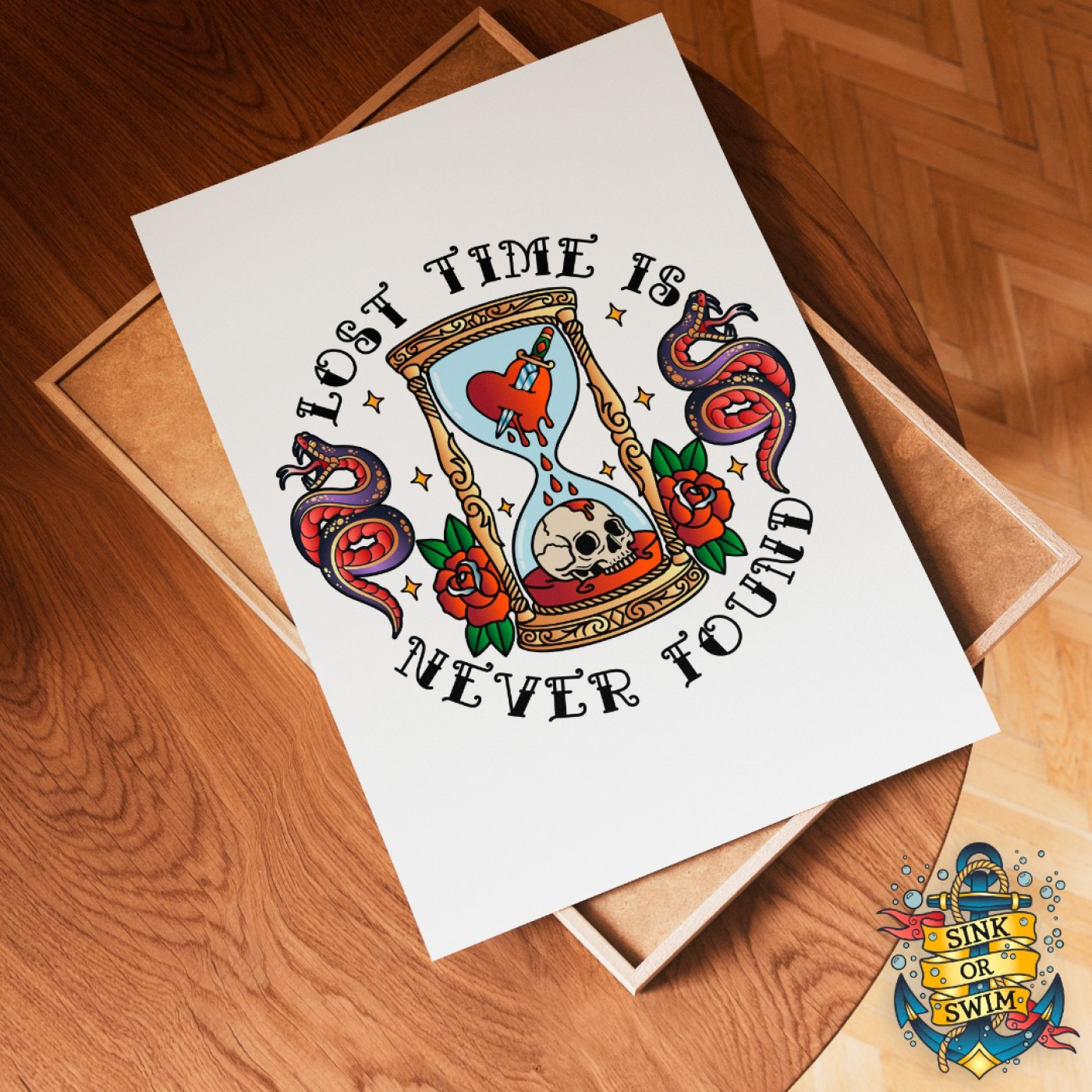 Lost Time Is Never Found – Sink or Swim Tattoo Art Print Image