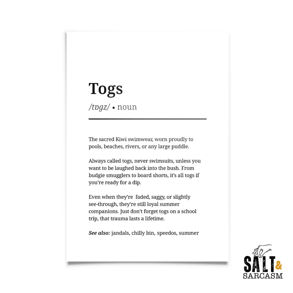 Togs Definition Print